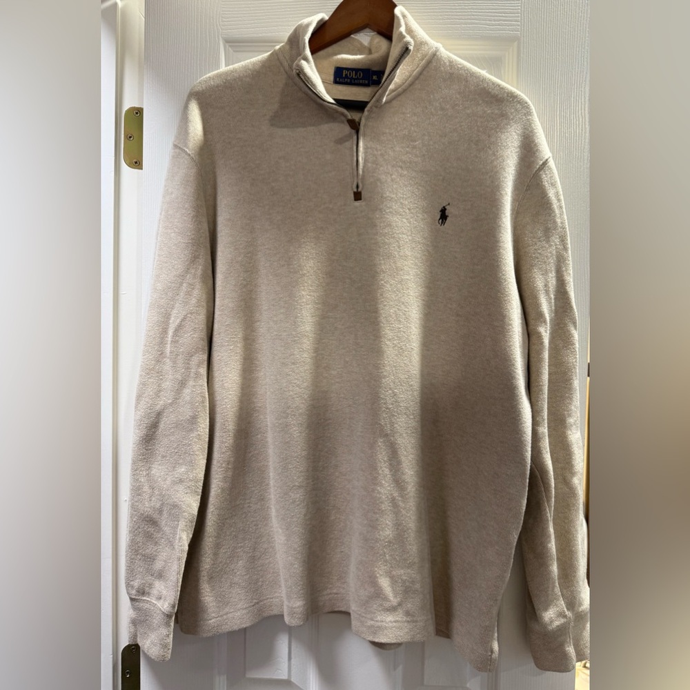 Polo by Ralph Lauren Men's XL Beige/Oatmeal 3/4 Zip Sweater